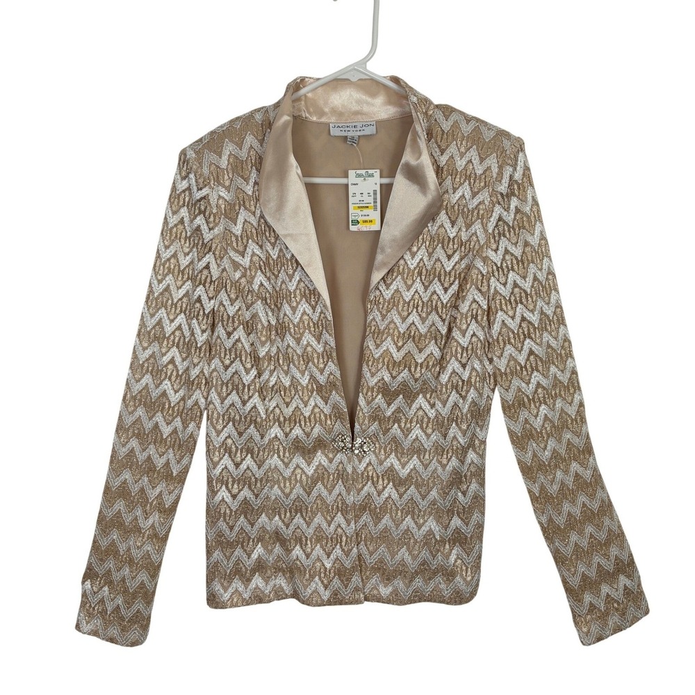 Vintage Gold Lace Blazer size 12 Beaded Clasp Evening Glam Y2K Formal Jacket